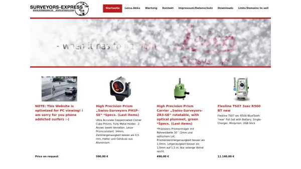 Website Screenshot: Surveyors-Express GmbH -  New and second-hand Survey  Instruments - Vermessungsgeräte – Surveyors Express – Leica-Geosystems-Instruments – Land-Surveying-Instruments. Leica Total Stations and GNSS-Systems - Date: 2023-06-20 10:40:51