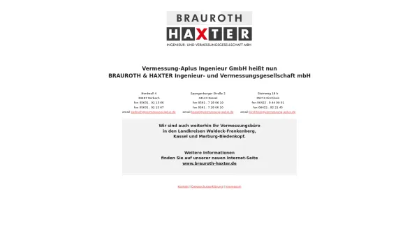 Website Screenshot: Aplus Vermessung Ingenieur GmbH -  Nicht vergessen: Wir vermessen! - Vermessung-Aplus heißt nun BRAUROTH & HAXTER Ing.- u. Vermessungsges. mbH - Date: 2023-06-20 10:40:51