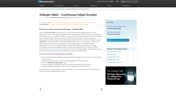 Website Screenshot: Videojet Technologies - Videojet 1860 - Continuous Inkjet Drucker (CIJ) - Date: 2023-06-20 10:40:54