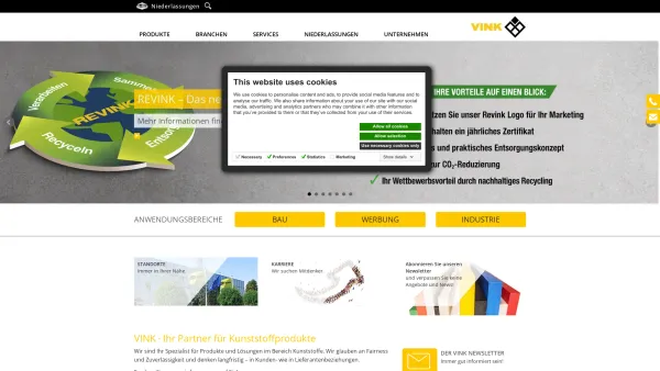 Website Screenshot: Vink Kunststoffe GmbH Niederlassung Emmerich - VINK Kunststoffe | Ihr Spezialist für Kunststoffprodukte - Date: 2023-06-20 10:40:54
