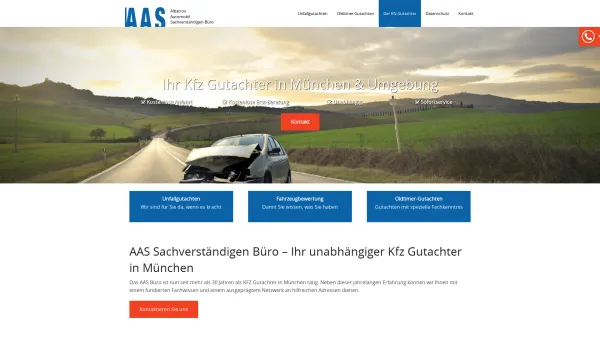 Website Screenshot: AAS - Albatros-Automobil-Sachverständigenbüro -  - Kostenlose Anfahrt zu Ihrem Fahrzeug - im Großraum München - 24 Std.-Service - Unabhängiger KFZ Gutachter in München | AAS-Büro - Date: 2023-06-20 10:40:57
