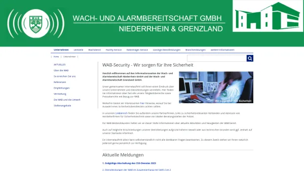 Website Screenshot: WAB Wach & Alarmbereitschaft Niederrhein GmbH Betriebsstätte Duisburg - WAB Security: über die WAB Moers - Date: 2023-06-20 10:40:57