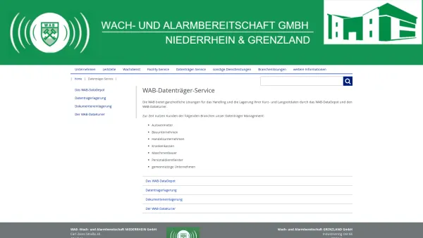 Website Screenshot: DataDepot Moers WAB Wach und Alarmbereitschaft Niederrhein GmbH - WAB Security: Datenträger-Management - Date: 2023-06-20 10:40:57
