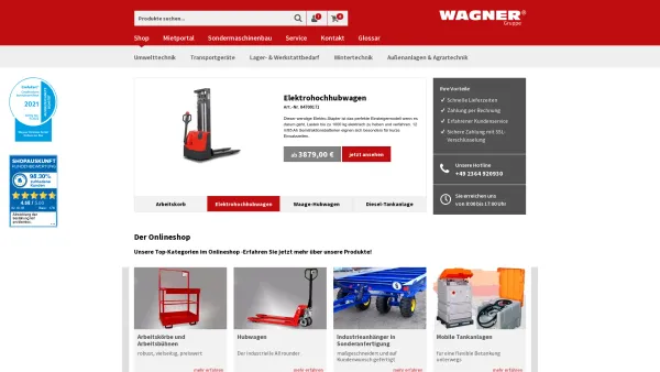Website Screenshot: Wagner GmbH - Hubwagen - Stapler - Gabelstapler - Sondermaschinenbau bei Wagner - Date: 2023-06-20 10:40:57