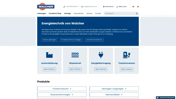 Website Screenshot: Walcher GmbH & Co. KG - Walcher - Experte für Transformatoren & Automatisierungstechnik - Date: 2023-06-20 10:40:57
