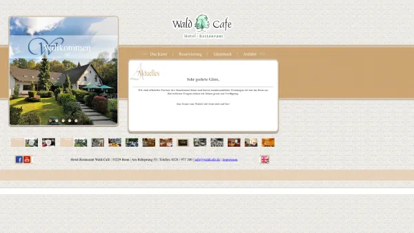 Website Screenshot: Hotel-Restaurant Waldcafe - Wald-Cafe Landhotel Bonn | Restaurant | Hochzeit | Seminare | Geburtstagsfeier | Tagung | Familienfeier Bonn. - Date: 2023-06-20 10:40:57