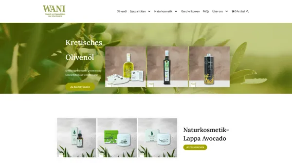 Website Screenshot: WANI Olivenöl - Olivenöl Produkte online kaufen - Bestes aus Griechenland - Date: 2023-06-20 10:42:34
