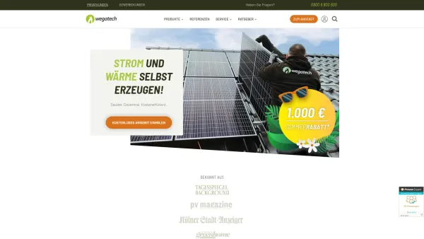 Website Screenshot: Wegatech Greenergy GmbH - Photovoltaik, Speicher & Wärmepumpen | Wegatech - Date: 2023-06-20 10:42:34