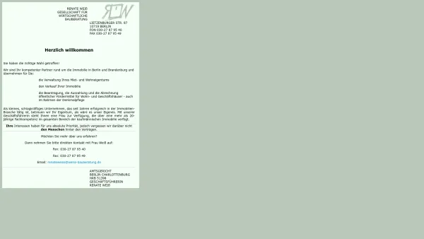 Website Screenshot: Renate Weiß Gesellschaft für wirtschaftliche Bauberatung mbH -  Ihr kompetenter Partner rund um die Immobilie in Berlin und Brande - Weiß Bauberatung - Date: 2023-06-20 10:41:00
