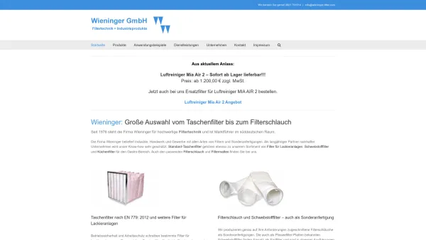 Website Screenshot: Wieninger Filtertechnik GmbH - Taschenfilter Schwebstofffilter Rollbandfilter | Wieninger GmbH - Date: 2023-06-20 10:41:03