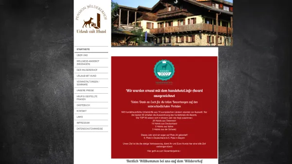Website Screenshot: Restaurant-Pension Wildererhof - Pension Wildererhof "Urlaub mit Hund" - Date: 2023-06-20 10:41:03