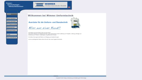Website Screenshot: WIMMER-UMFORMTECHNIK GmbH Inh. Dipl.-Ing. Andreas Wimmer -  Exzenter- und Hydraulikpressen, Coilanlagen, Automation, Gebrauchtmasc - Wimmer Umformtechnik GmbH - Startseite - Date: 2023-06-20 10:41:03