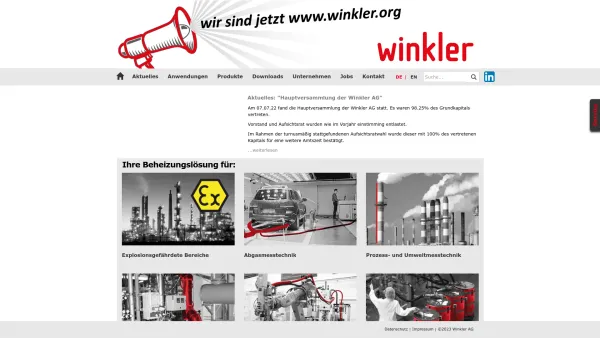 Website Screenshot: Winkler GmbH - Winkler AG – Ihre Beheizungslösung bis 900 °C - Date: 2023-06-20 10:41:03