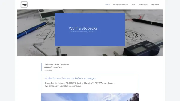 Website Screenshot: Wolff & Stübecke - Stanz- und Drahtbiegetechnik - Home - Date: 2023-06-20 10:41:07
