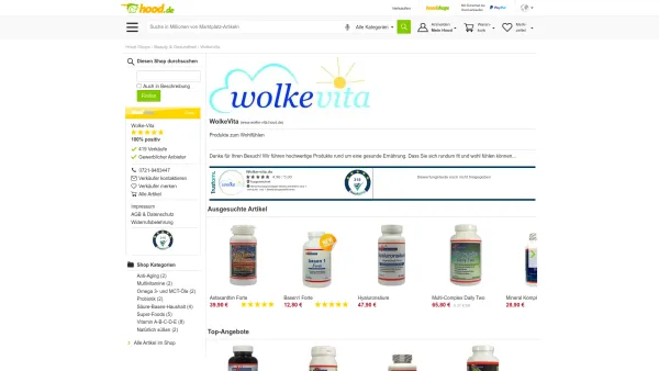 Website Screenshot: Ingrid Keller Marketing -  Unseren Online Shop  erreichen Sie unter http://www.shop.wolke-vita.de - WolkeVita - Angebote aus dem Bereich »Beauty & Gesundheit« • Hood.de - Date: 2023-06-20 10:41:07