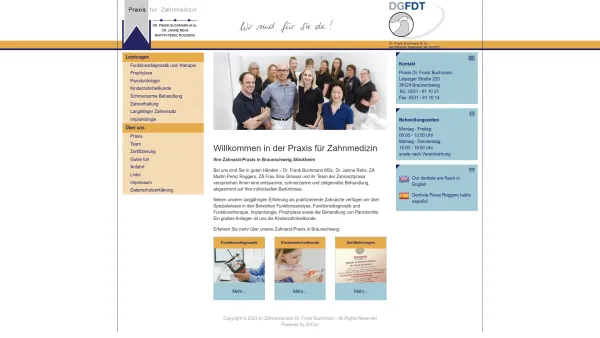 Website Screenshot: Dr. Frank Buchmann & Partner -  PRAXIS für Zahnmedizin und Funktionsdiagnostik - Willkommen in der Praxis für Zahnmedizin | Zahnarztpraxis Dr. Frank Buchmann Braunschweig - Date: 2023-06-20 10:41:10