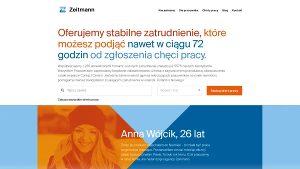 Website Screenshot: Zeitmann Personal - Zeitmann | Oferty pracy w Niemczech i Austrii - Date: 2023-06-20 10:41:10