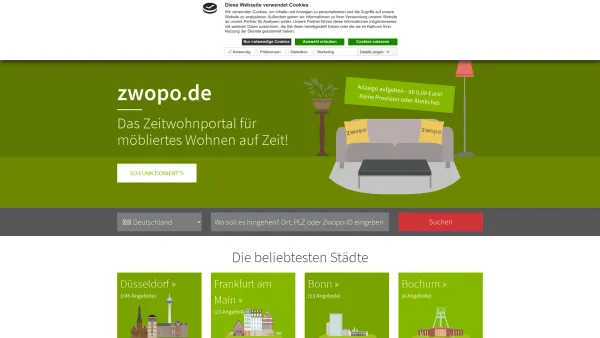 Website Screenshot: ZEITWOHNAGENTUR -  Agentur für Wohnraum - Zwopo: Das Zeitwohnportal - möbliertes Zeitwohnen in Deutschland - Date: 2023-06-20 10:41:10