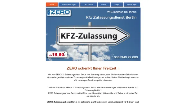 Website Screenshot: ZERO Kfz-Zulassungsdienst Berlin - Kfz Zulassungsdienst Berlin | ZERO Zulassungsservice Berlin - Date: 2023-06-20 10:41:10