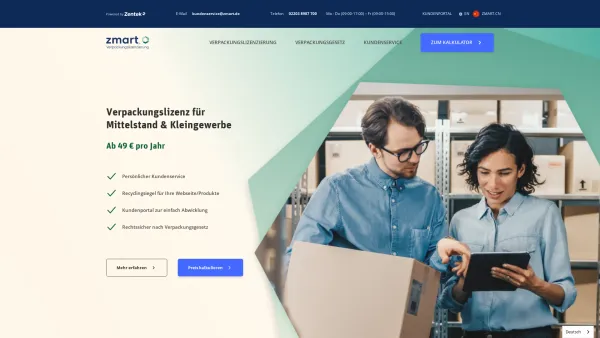 Website Screenshot: zmart Zentek GmbH & Co. KG - Verpackungslizenz für Mittelstand & Kleingewerbe | zmart - Date: 2023-06-20 10:42:36