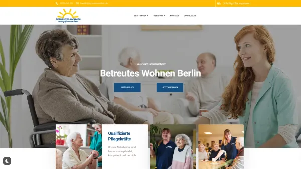 Website Screenshot: Betreutes Wohnen und Hauskrankenpflege zum Sonnenschein - Wohnen im Alter - Betreutes Wohnen Berlin | Zum Sonnenschein - Date: 2023-06-20 10:41:13