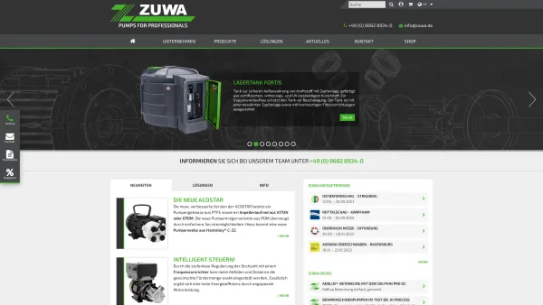 Website Screenshot: ZUWA  Pumpen, Spritzgeräte & Spülstationen - ZUWA Pumpen, Betankungssets, Spritzgeräte & Spülstationen - Date: 2023-06-20 10:41:13