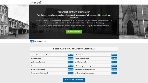 Website Screenshot: Zahnarzt Zentrum Bremen - This domain has been registered for a customer by nicsell - Date: 2023-06-20 10:41:13