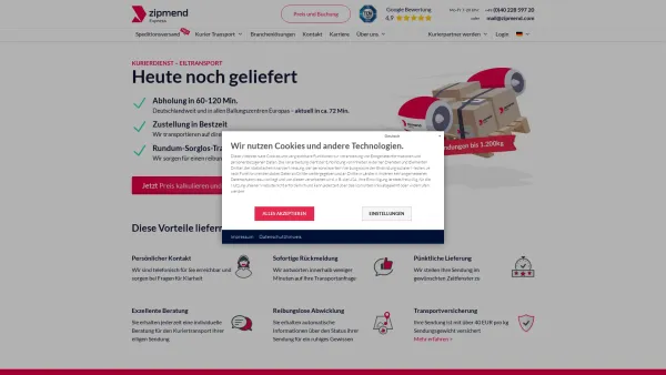 Website Screenshot: zipmend GmbH Express - Kurierdienst - Eiltransport - zipmend Express - Date: 2023-06-20 10:41:13