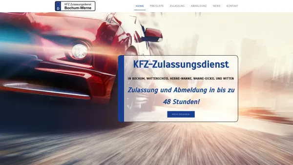 Website Screenshot: KFZ Zulassungsdienst Bochum-Werne - Kfz-Zulassungsdienst - KFZ Zulassungsdienst Bochum-Werne - Date: 2023-06-20 10:42:36